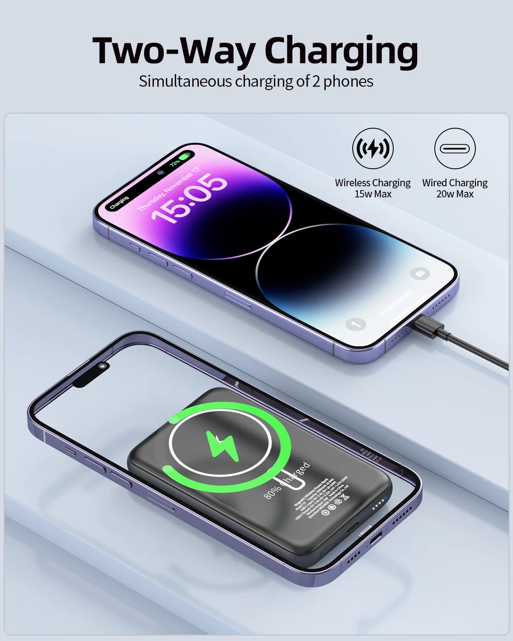 Magnetic Wireless 10000mAh Power Bank Fast Charging Metal Cool Touch Ultra-Thin Portable PD20W Powerbank for iPhone Xiaomi